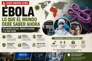🌍 Ébola y El Miedo Mundial. Infografía informativa sobre el virus del ébola y su impacto mundial